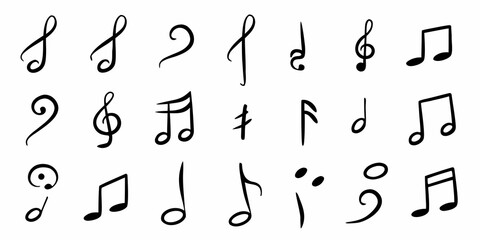 Collection of hand drawn musical notes and symbols on a white background © Sanjoy
