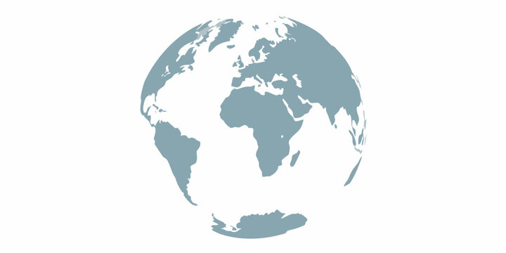 Stylized earth globe with continents in blue gray on a clean white background