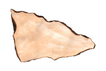 Irregularly Shaped Burnt Paper Fragment. Aged and Scorched Old Parchment Piece Isolated on a Transparent Background.