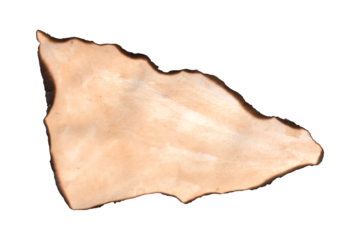 Irregularly Shaped Burnt Paper Fragment. Aged and Scorched Old Parchment Piece Isolated on a Transparent Background.