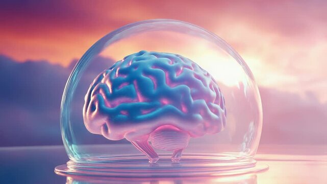 Brain protected under glass dome representing mental health