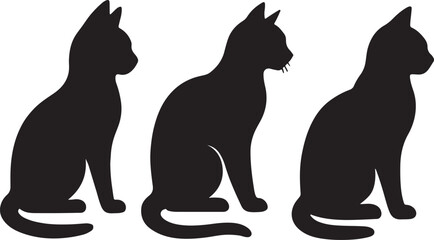 Three black cat silhouettes sitting side by side