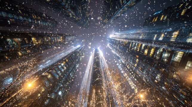 A city at night with lights and buildings - Powered by Adobe