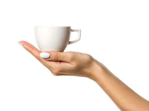 Woman s hand holding a white coffee cup isolated on black background isolated on white background isolated on transparent background