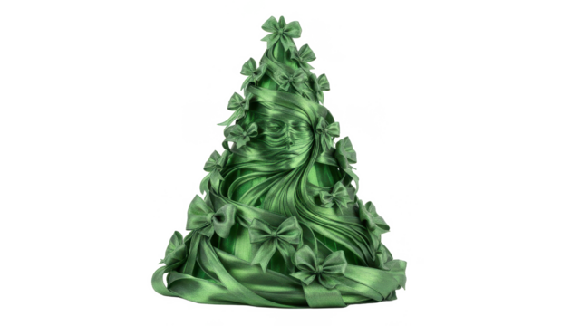 Green Ribbon Face Sculpture Decorated With Bows on White