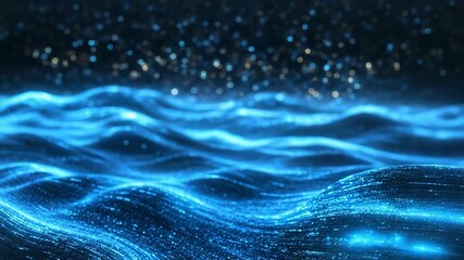 Digital data waves flowing on abstract blue background - Powered by Adobe