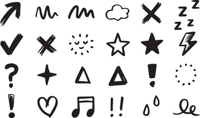 Line movement effect element, Hand drawn cute doodle line element arrow,  cartoon emotion effect decoration icon. emphasis, shock, sparkle. Anime movement, express shape. Vector illustration.