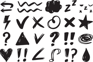 Line movement effect element, Hand drawn cute doodle line element arrow,  cartoon emotion effect decoration icon. emphasis, shock, sparkle. Anime movement, express shape. Vector illustration.