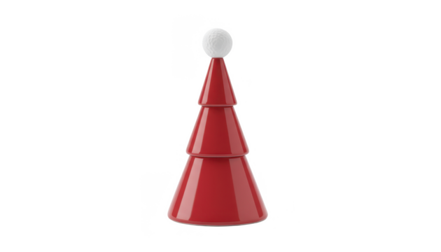 Abstract Christmas Tree Made of Red Dishes With Golf Ball