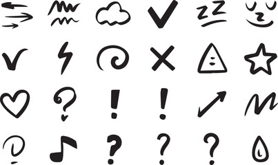 Line movement effect element, Hand drawn cute doodle line element arrow,  cartoon emotion effect decoration icon. emphasis, shock, sparkle. Anime movement, express shape. Vector illustration.