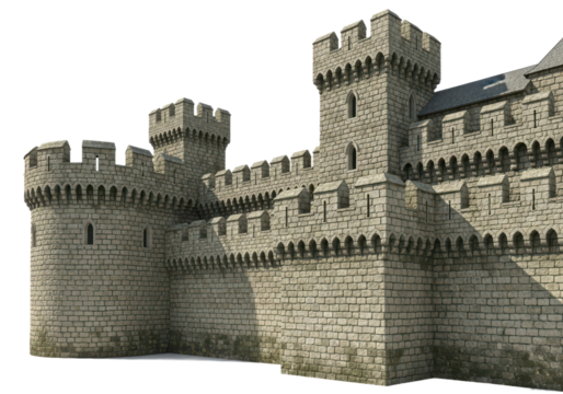 Ancient stone castle with towers and battlements, evoking history, royalty, and medieval architecture, perfect for fantasy or historical projects
