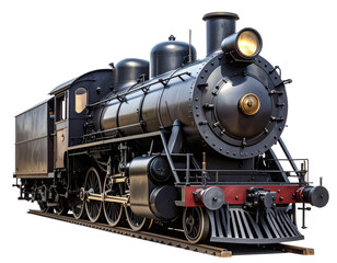 Obraz premium Vintage Black Steam Locomotive Front View, Isolated on Transparent Background
