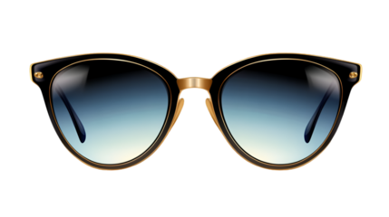 Elegant black sunglasses with gold accents and blue gradient lenses