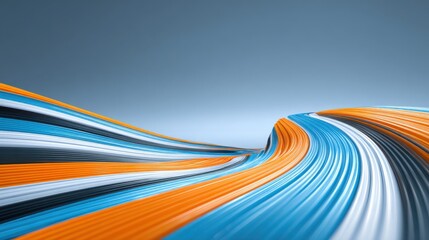 Dynamic Flow of Colorful Stripes Creating Abstract Wavy Patterns in Bright Blue and Orange Background