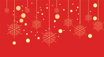 Golden Snowflakes Christmas Background on Red