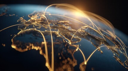 Digital Network Connections Over Globe Representing Global Communication and Technology Innovations Across Continents