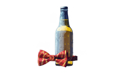 Beer Bottle With Bowtie, Stylized Digital Artwork