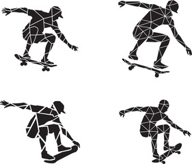 Skateboarder Silhouettes with Geometric Pattern skateboarding
