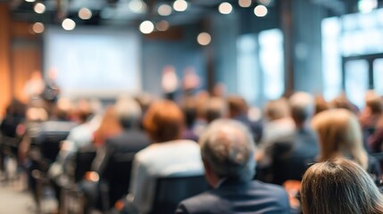 Financial Seminar Blur - Blurred background of a financial seminar with attentive participants. High quality