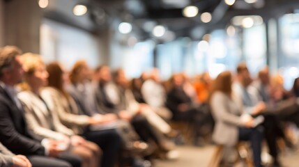 Financial Seminar Blur - Blurred background of a financial seminar with attentive participants. High quality