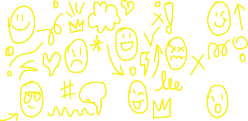 Yellow Hand Drawn Doodle Elements On White Background Keywords: doodle, drawing, hand drawn