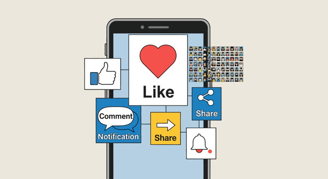Boost your social media engagement with likes, comments and shares on mobile devices to increase customer reach and improve brand awareness