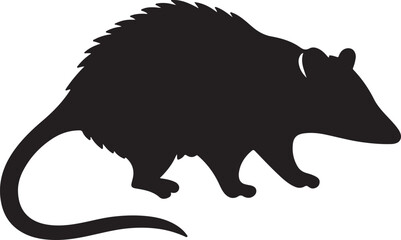 Silhouette Of Possum Walking Slowly And Looking For Food In Vector Illustration Design
