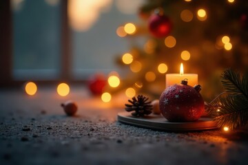 Soft focus festive lights, golden glow, cozy scene, romantic, illumination