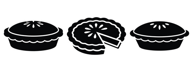 pie minimal flat icon set, black color and white background