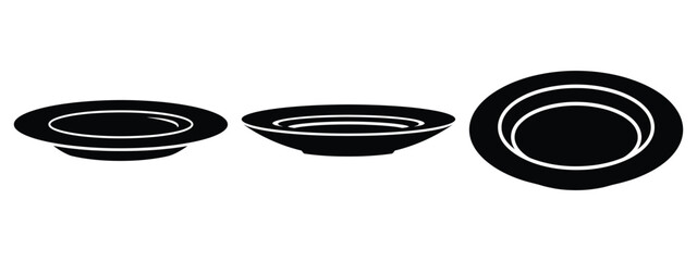 plate minimal flat icon set, black color and white background