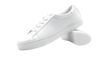Pair of white leather sneakers, casual footwear for everyday wear and style