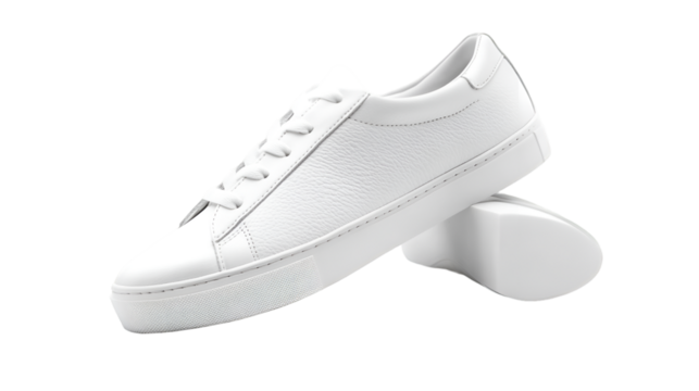 Pair of white leather sneakers, casual footwear for everyday wear and style