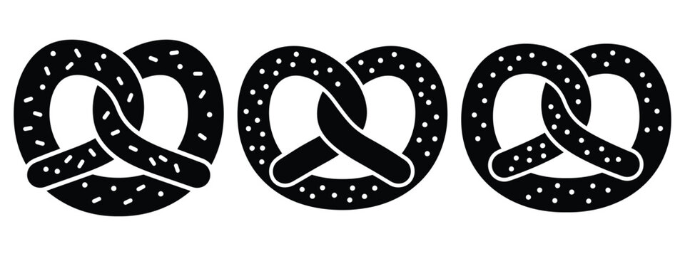 pretzel minimal flat icon set, black color and white background