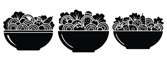 salad bowl minimal flat icon set, black color and white background