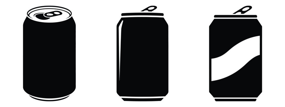 soda can minimal flat icon set, black color and white background