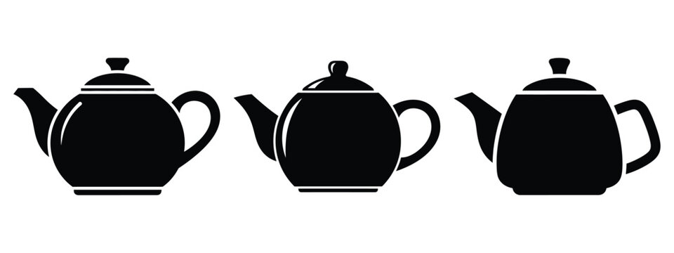 tea pot minimal flat icon set, black color and white background