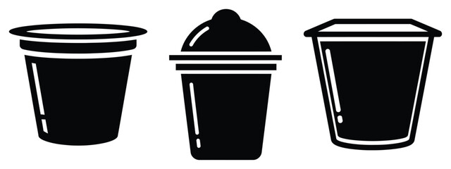yogurt cup minimal flat icon set, black color and white background