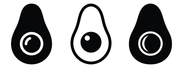 avocado minimal flat icon set, black color and white background