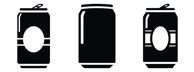 beer can minimal flat icon set, black color and white background