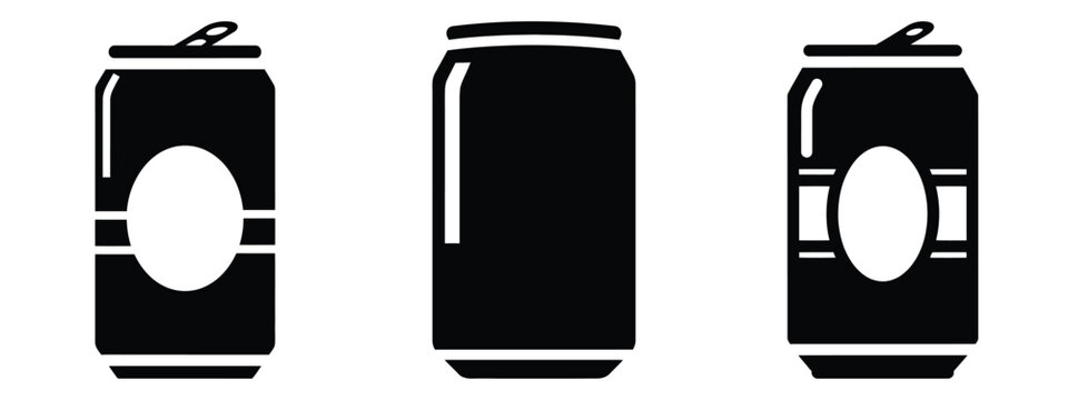 beer can minimal flat icon set, black color and white background
