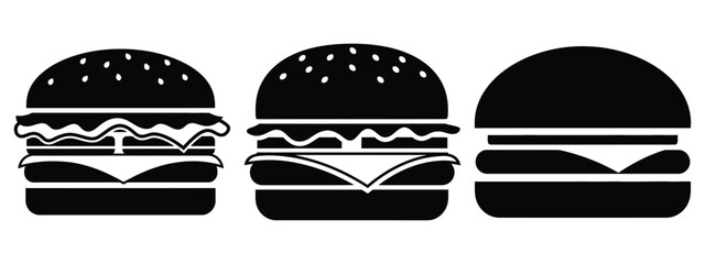 burger minimal flat icon set, black color and white background