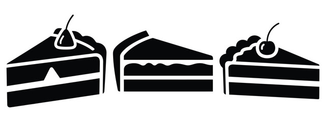 cake slice minimal flat icon set, black color and white background