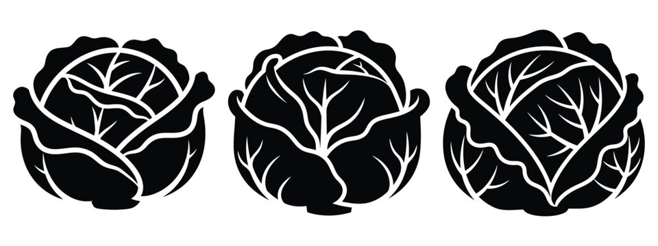 cabbage minimal flat icon set, black color and white background