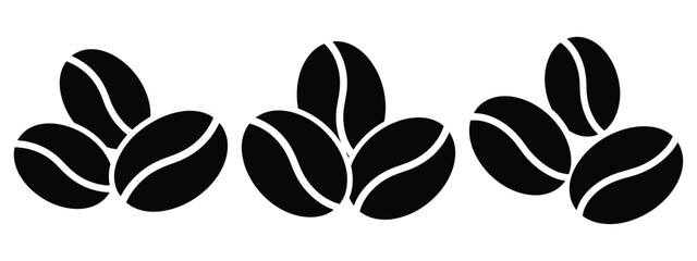 coffee beans minimal flat icon set, black color and white background