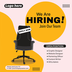 We Are Hiring banner, Creative  hiring poster. hiring social media post design.
Join our team announcement banner design with yellow and white background.