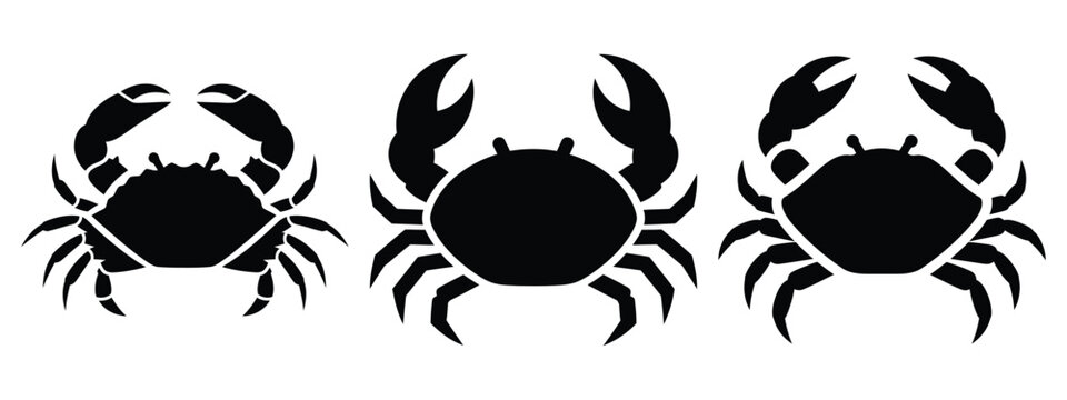 crab minimal flat icon set, black color and white background