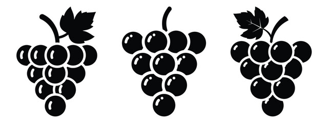 grapes minimal flat icon set, black color and white background