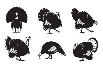 Thanksgiving Turkey shape set collection pack black icon silhouette vector flat illustration design on white background