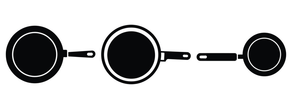 frying pan minimal flat icon set, black color and white background