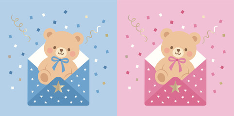 Cute teddy bear in decorated envelope illustration